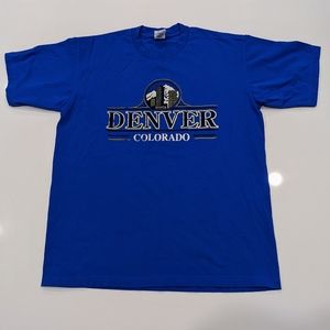 Vintage Blue Denver Colorado Skyline Puffy Print Shirt Size XL